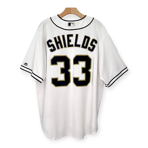 MLB San Diego Padres Script Logo XL #33 Shields White Majestic Baseball Jersey - Picture 2 of 10